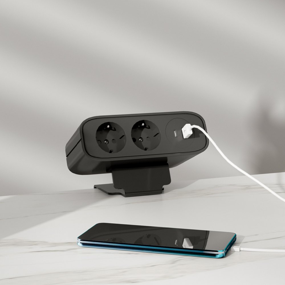 EU Plug Desk Mount Electric Charging Socket 2 USB Power Strip Surge Protector USB A and USB C
