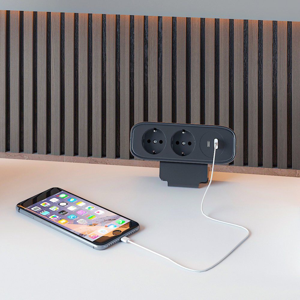 EU Plug Desk Mount Electric Charging Socket 2 USB Power Strip Surge Protector USB A and USB C