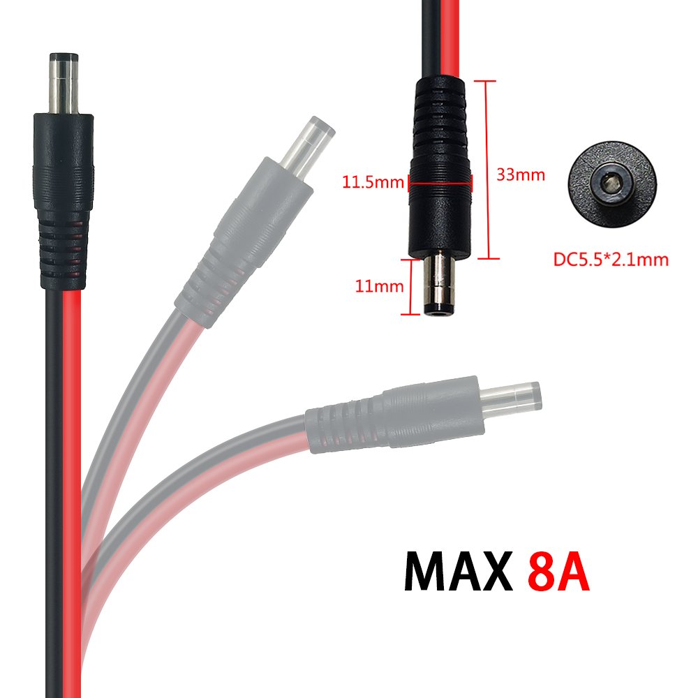 12/24V Crocodile Clip with DC5.5*2.1mm Male Adapter Plug Cable 3M/10FT DC Battery Clamps Extension Cord for Power Station