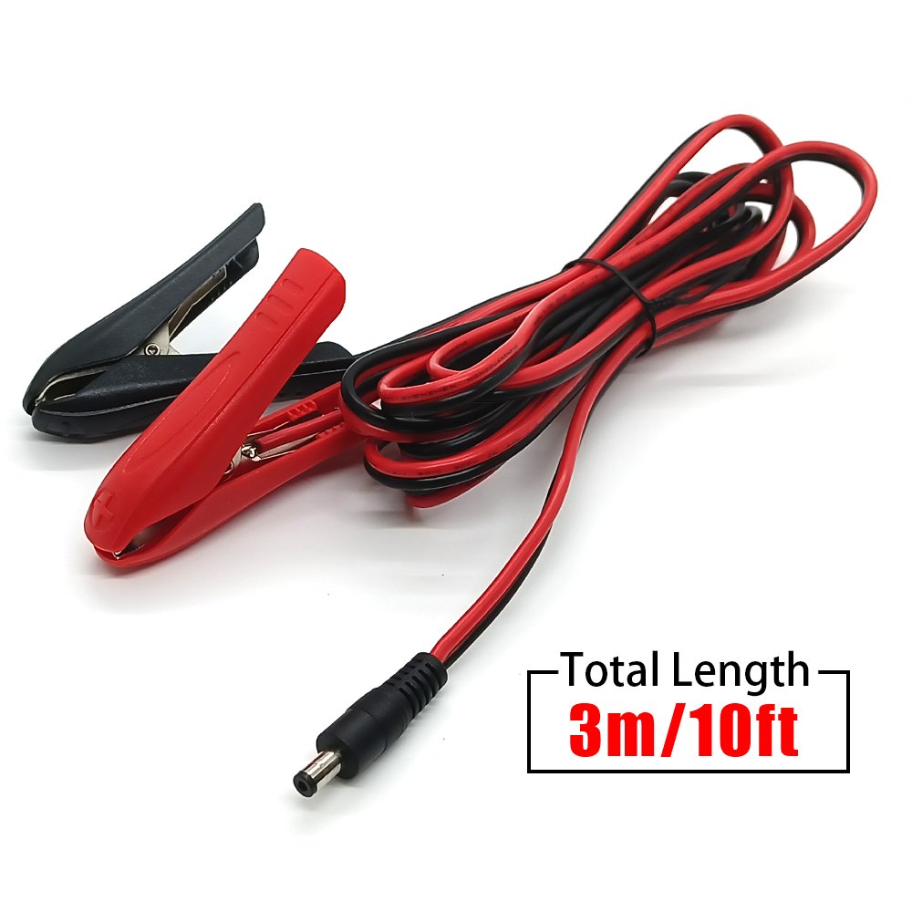 12/24V Crocodile Clip with DC5.5*2.1mm Male Adapter Plug Cable 3M/10FT DC Battery Clamps Extension Cord for Power Station