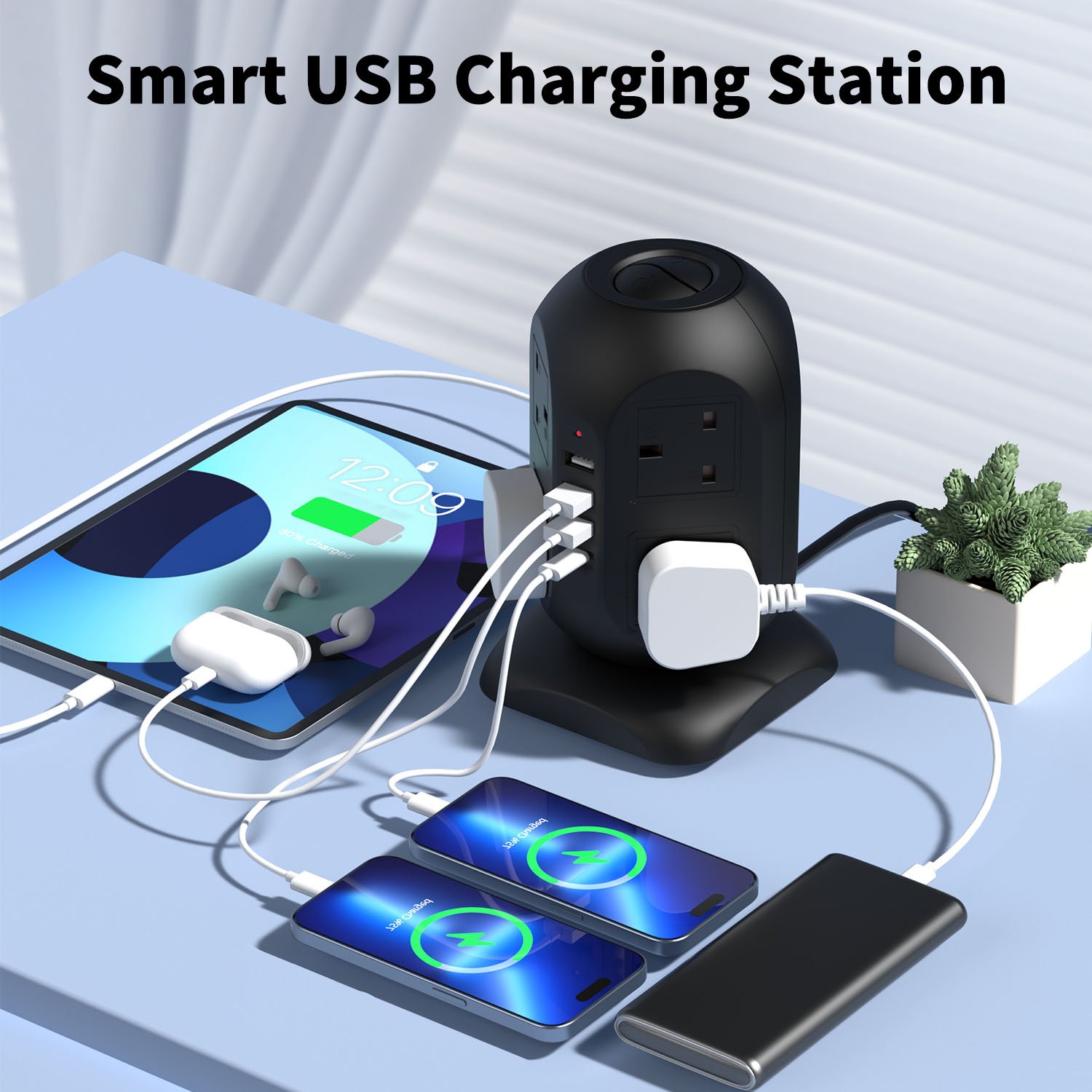 Supplier Wholesale 8 Way 4 USB Ports Electrical Outlet Surge Protector Universal Plug Socket