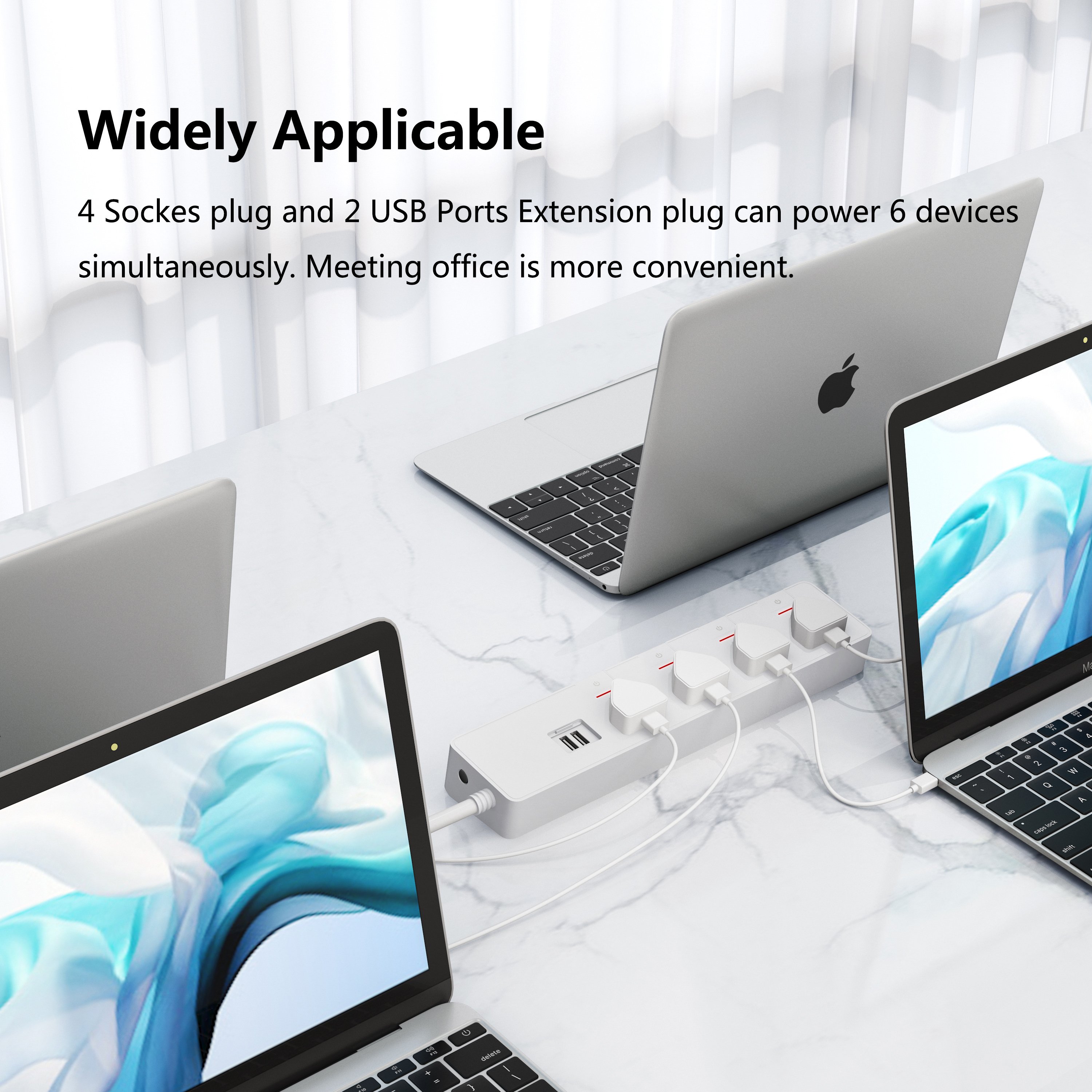 Multi Plug UK Wall Mounted Power Strip 3 4 5 Way Outlets 2 USB Ports Electrical Extension Socket With Surge Protection Switch