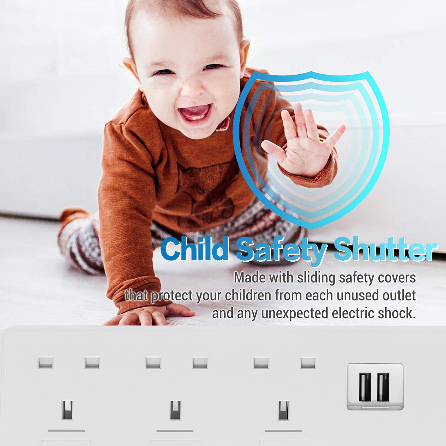 Multi Plug UK Wall Mounted Power Strip 3 4 5 Way Outlets 2 USB Ports Electrical Extension Socket With Surge Protection Switch