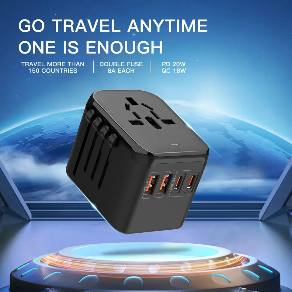 Portable Plug Universal Travel Adapter with USB C,Electrical Socket Electric Accessories World Travel Adapter 8A CE ROHS FCC