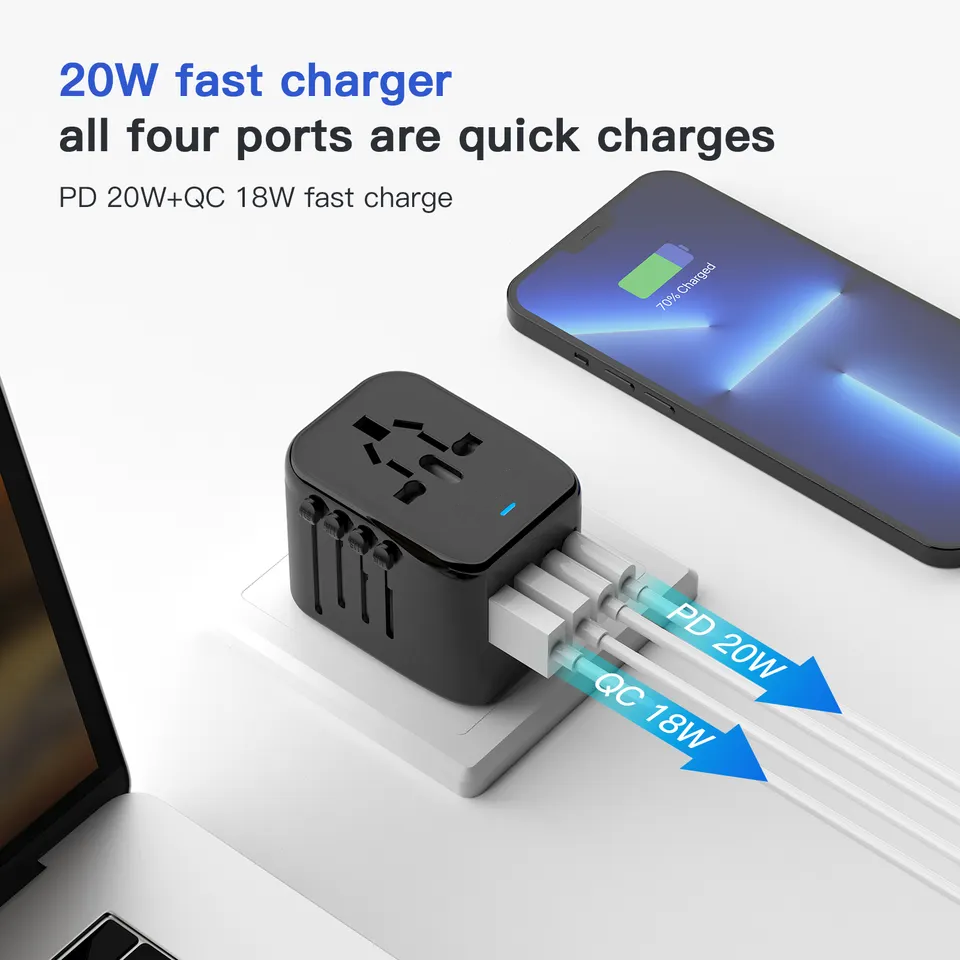 Portable Plug Universal Travel Adapter with USB C,Electrical Socket Electric Accessories World Travel Adapter 8A CE ROHS FCC