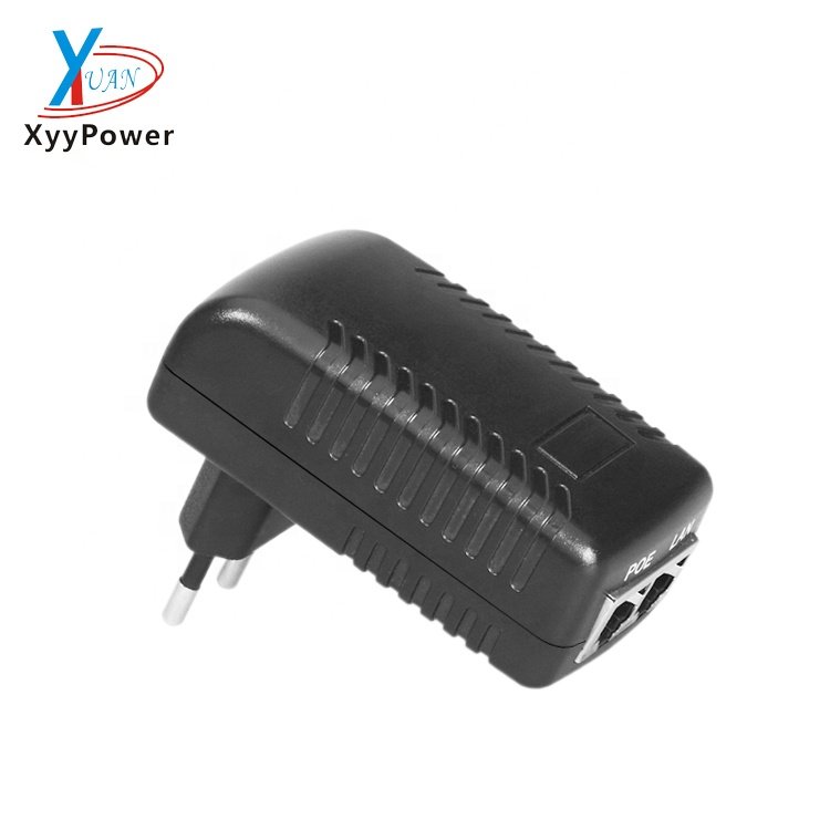 220V Wall Plug Ethernet Rj45 Injector 56V 24V 12V Powerline Dc Over 48V 0.5A Poe Power Adapter