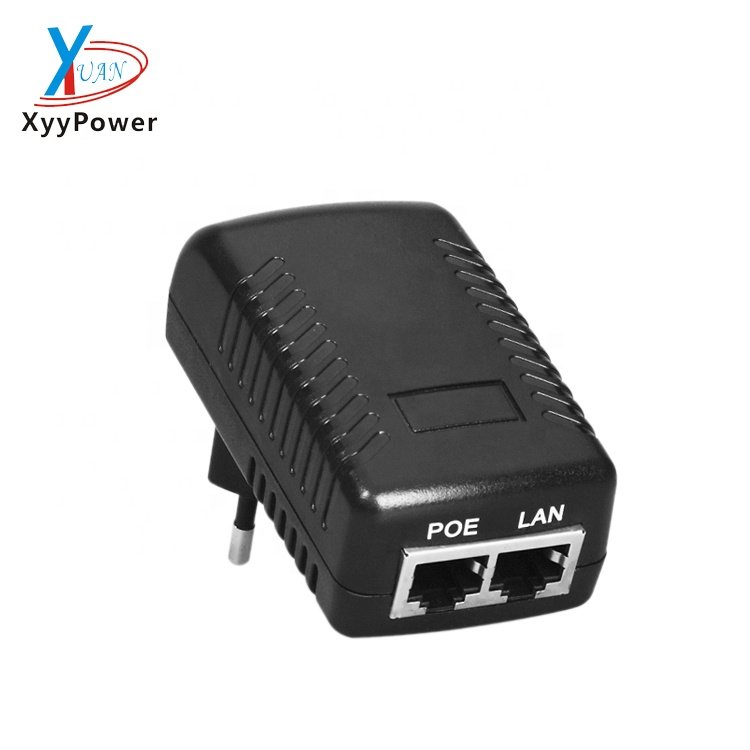 220V Wall Plug Ethernet Rj45 Injector 56V 24V 12V Powerline Dc Over 48V 0.5A Poe Power Adapter