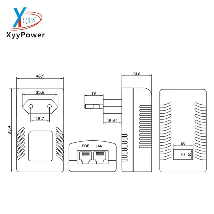 220V Wall Plug Ethernet Rj45 Injector 56V 24V 12V Powerline Dc Over 48V 0.5A Poe Power Adapter