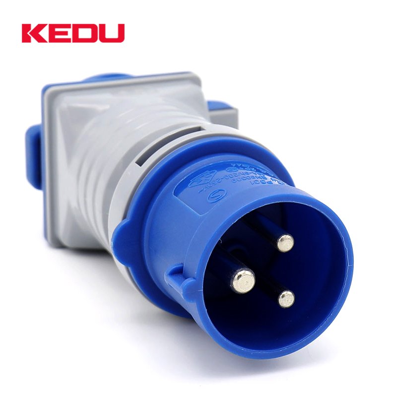 KEDU PS323-2 bule color cee 3pin industrial plug to 16A 230V shuko adapter with Semko VDE CE