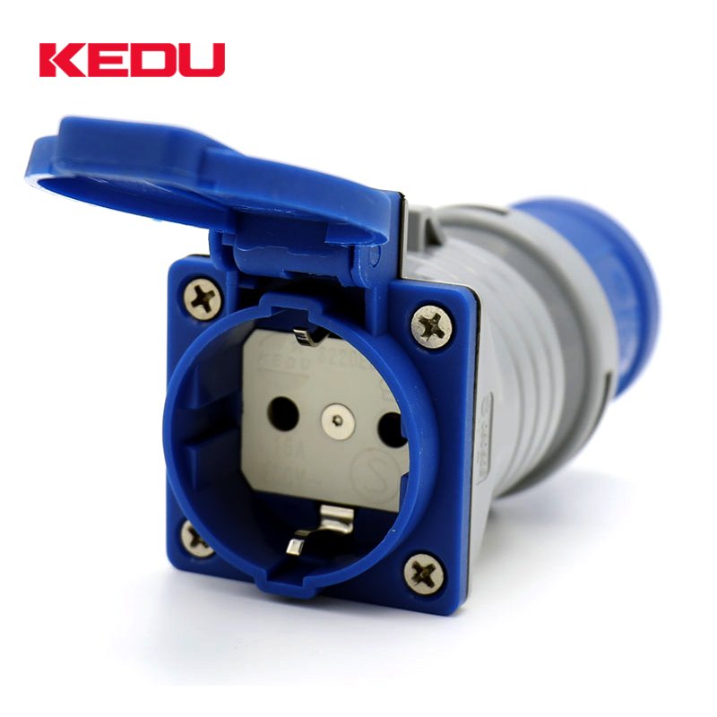 KEDU PS323-2 bule color cee 3pin industrial plug to 16A 230V shuko adapter with Semko VDE CE