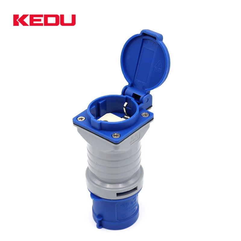 KEDU PS323-2 bule color cee 3pin industrial plug to 16A 230V shuko adapter with Semko VDE CE