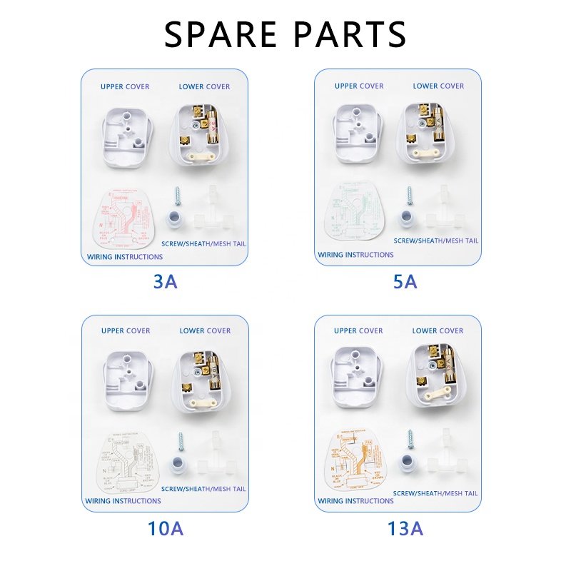 BS1363 UK fuse Plug Top With ASTA mark BS certificate Type-G 3 brass Pins Britain wireable