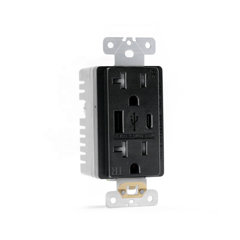 USB Wall Plug Socket White Black Colorful 20A American Duplex Receptacle Outlet With USB Typa A and Type C Connector Port