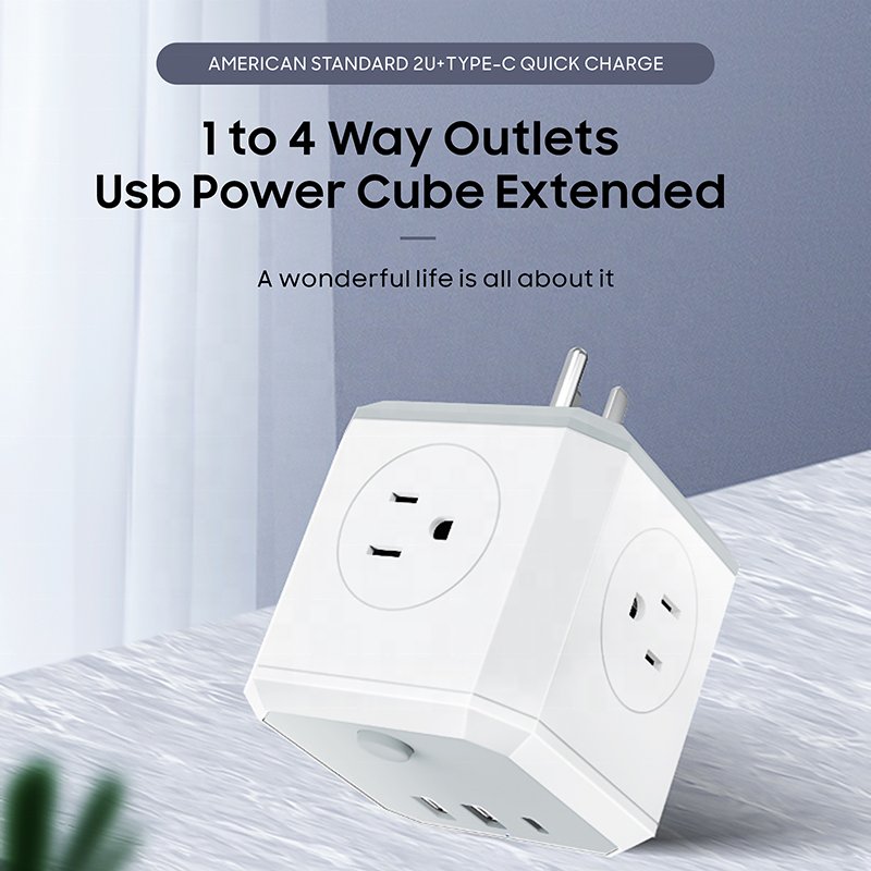 4 Outlet Extender with 3 USB Ports 3-Sided Power Strip Multi Plug Adapter Spaced for Home Office Plugs Sockets