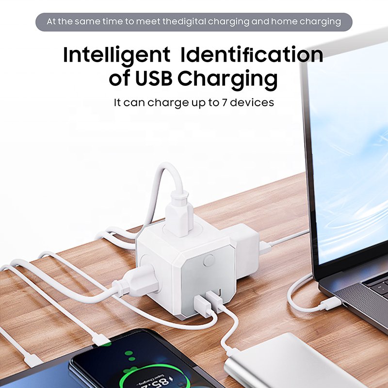 4 Outlet Extender with 3 USB Ports 3-Sided Power Strip Multi Plug Adapter Spaced for Home Office Plugs Sockets