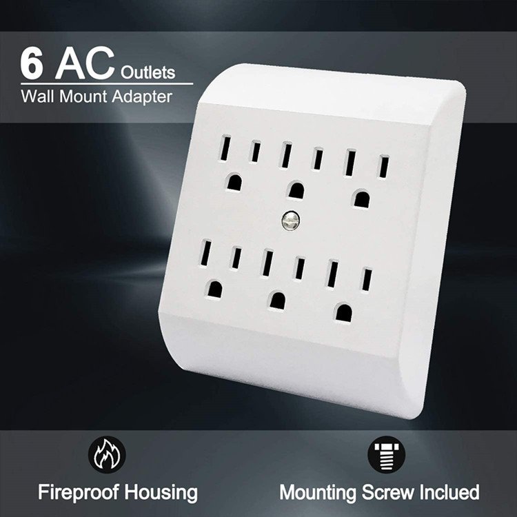 6-Outlet ABS Grounding Adapter with US Plug Standards 15A Rated Current 125V Rated Voltage