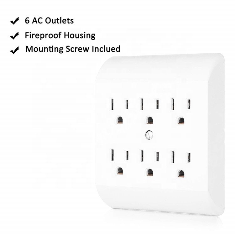 6-Outlet ABS Grounding Adapter with US Plug Standards 15A Rated Current 125V Rated Voltage