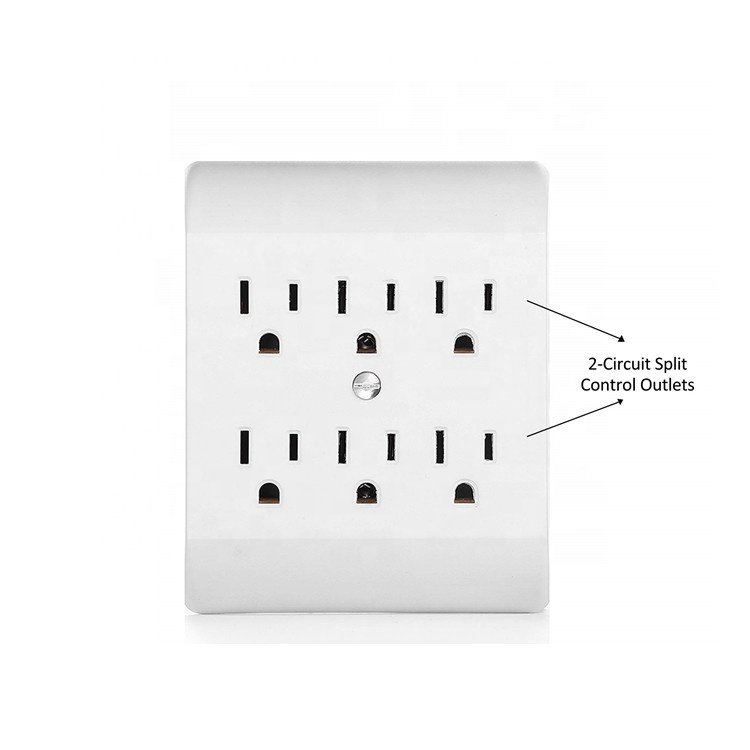 6-Outlet ABS Grounding Adapter with US Plug Standards 15A Rated Current 125V Rated Voltage