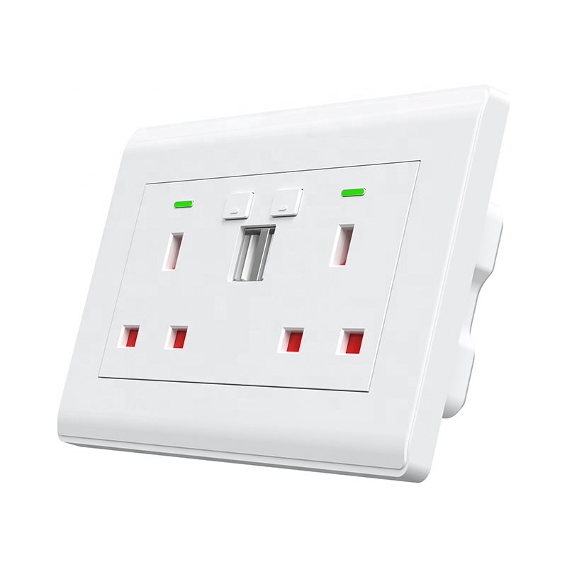 UK standard Tuya Smart Home Alexa Google Home Control Smart electric plug Socket smart socket Double wifi smart wall socket