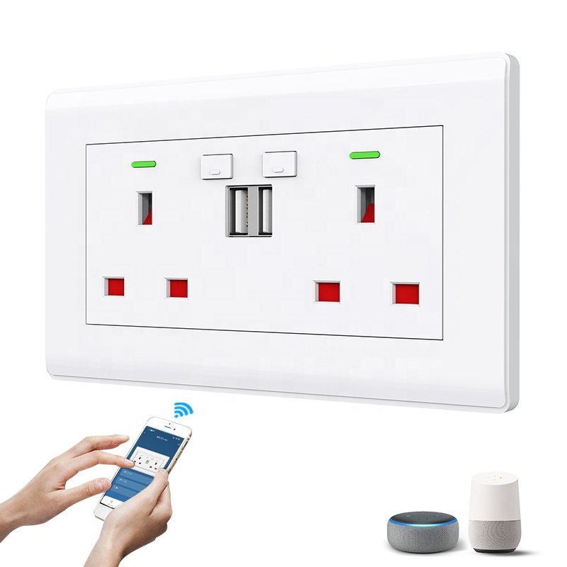 UK standard Tuya Smart Home Alexa Google Home Control Smart electric plug Socket smart socket Double wifi smart wall socket