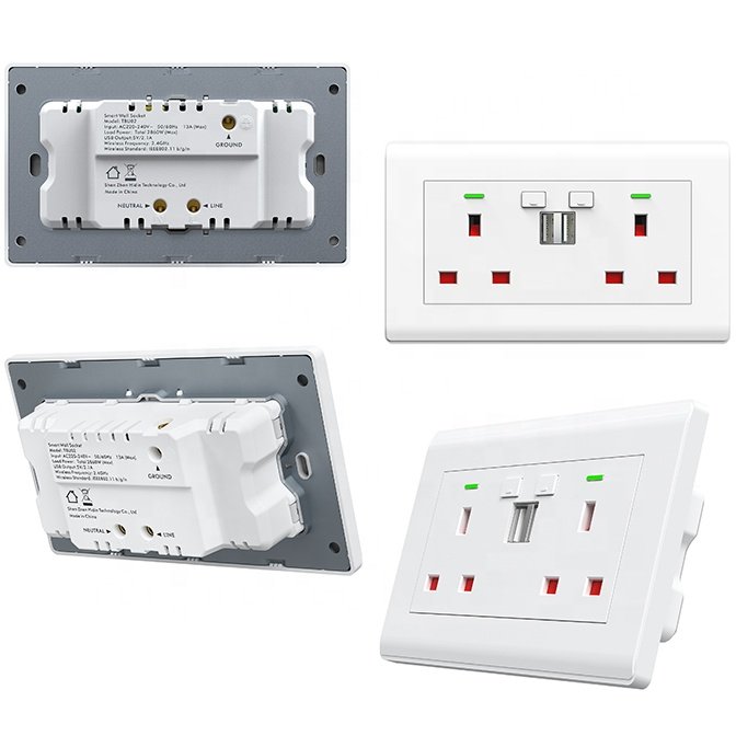 UK standard Tuya Smart Home Alexa Google Home Control Smart electric plug Socket smart socket Double wifi smart wall socket