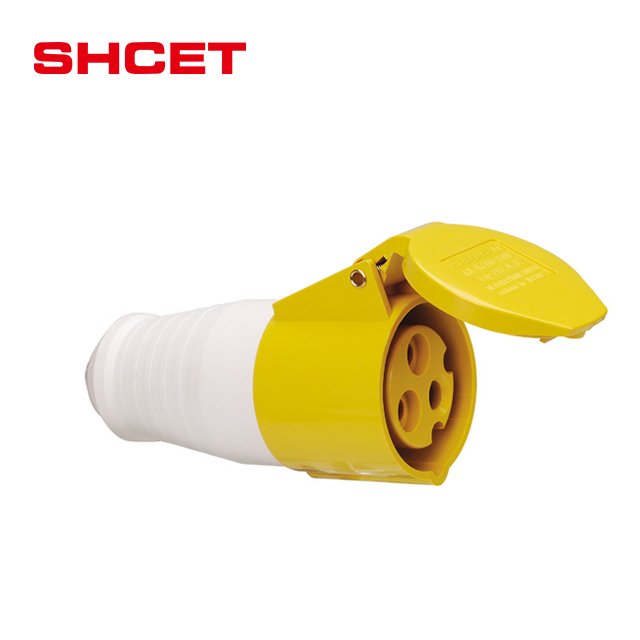 High quality Industrial plug and socket connector Mobile socket 16A 32A 3P IP44 yellow 213-4 from SHCET
