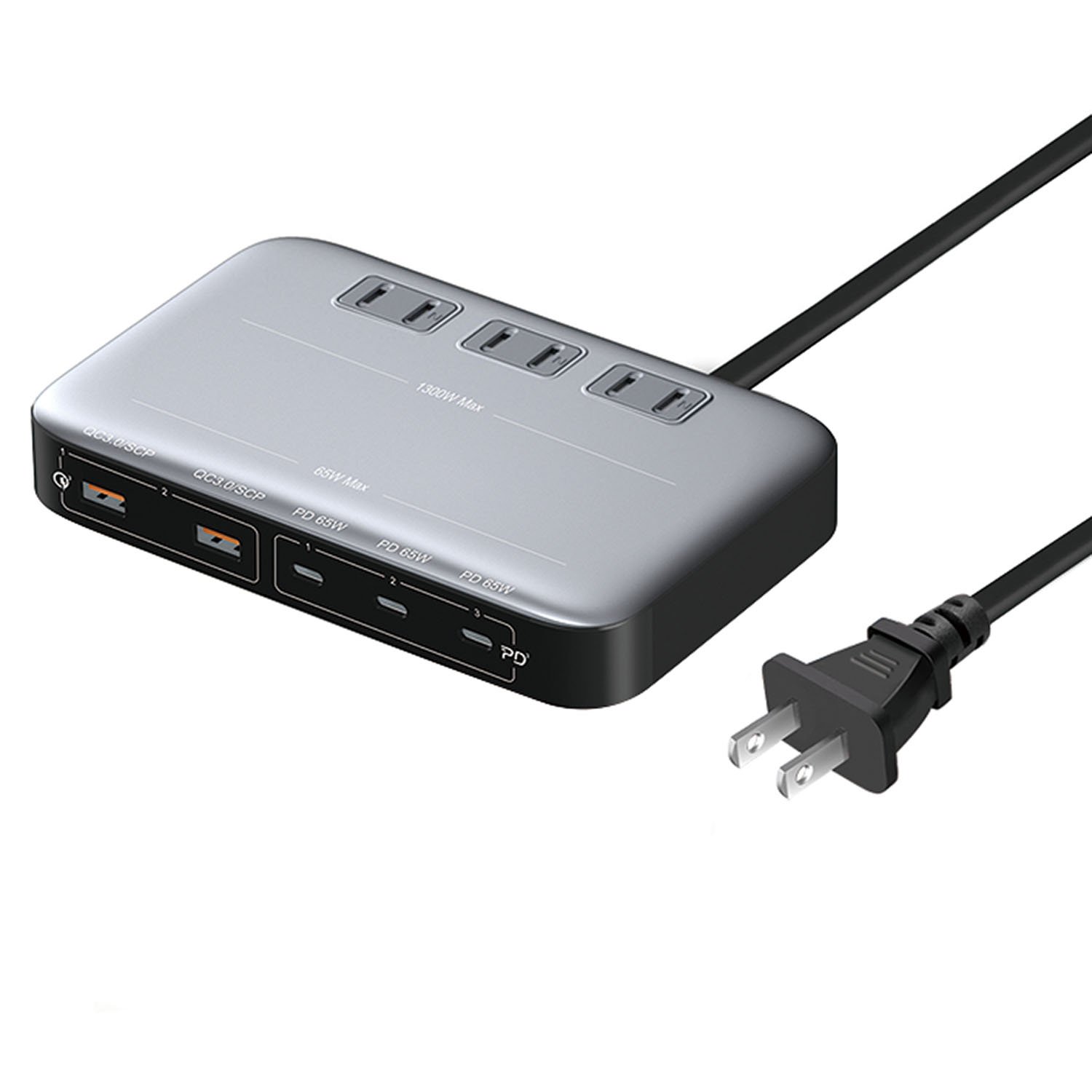 Desktop Jp Plug 1300W 3 AC Outlet Electrical Usb Type C Pd Qc Fast Charging Gan Charger Extension Surge Protector Power Strip
