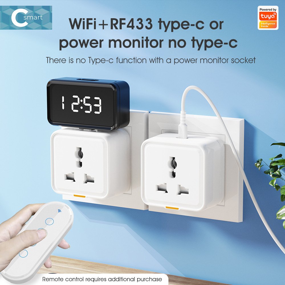Tuya WiFi bluetooth RF433 c smart UK EU US plug to universal multi socket 240V 16A USB Type c voice remote control relay Sockets