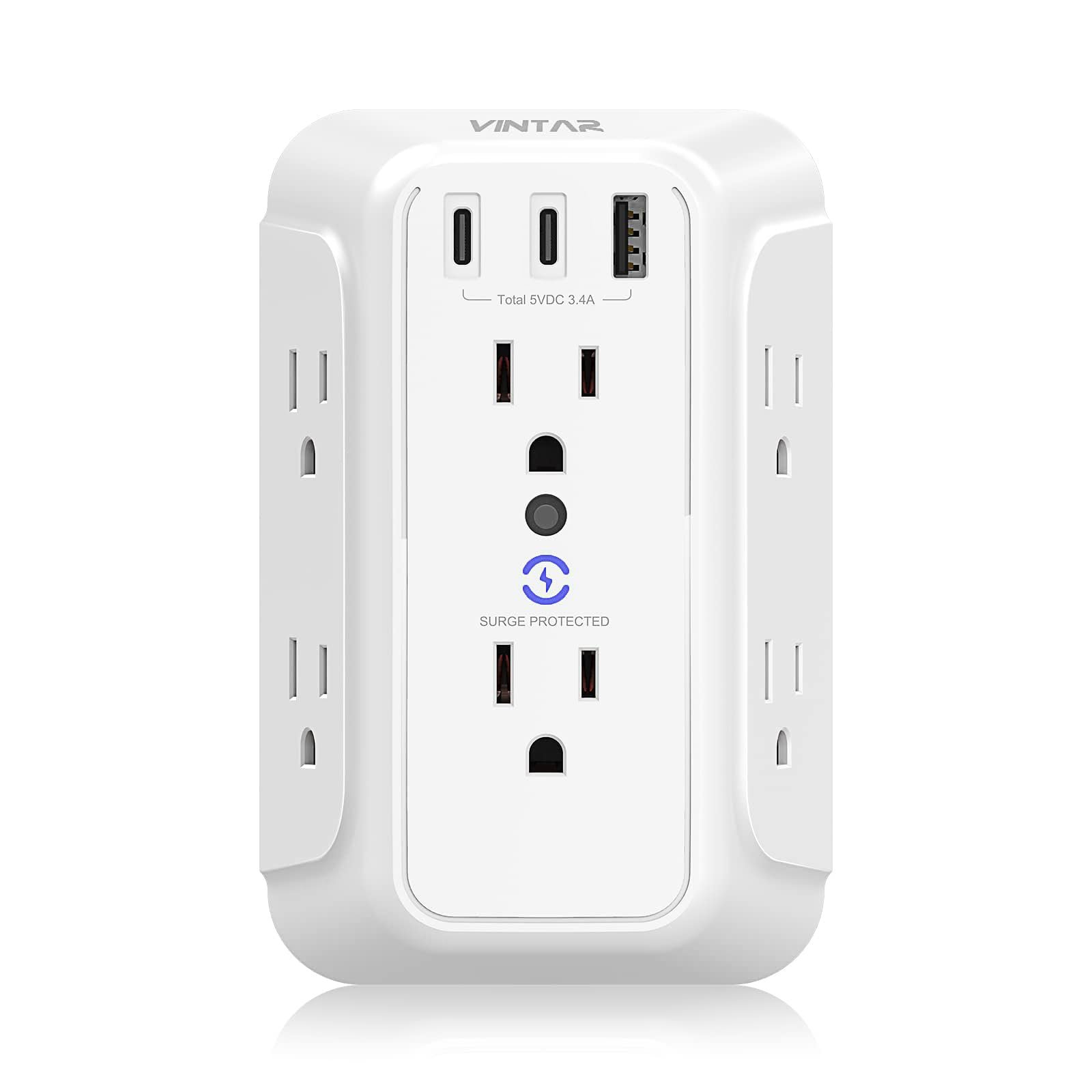 VINTAR USA Wall Charger Type B Wall Socket Electric Outlet Multi Plug Wall Outlet with USB Ports