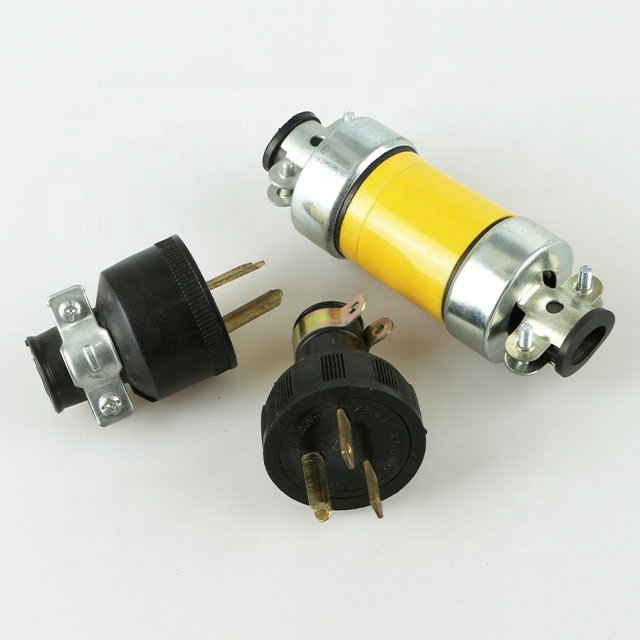 American standard electrical plug Male female plug socket Yellow copper 3-pin plug and socket