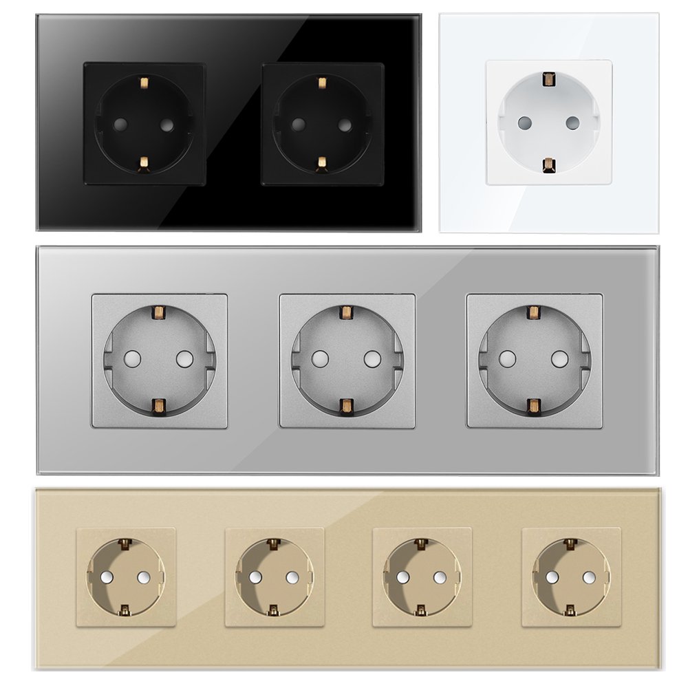 Bingoelec 16A European Socket Crystal Glass Frame Universal Plug Electric Power Wall Switch And Socket