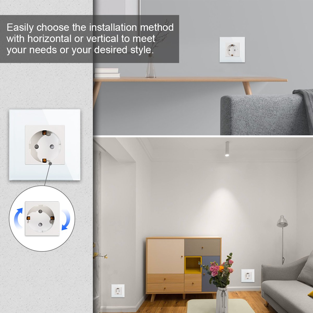 Bingoelec 16A European Socket Crystal Glass Frame Universal Plug Electric Power Wall Switch And Socket