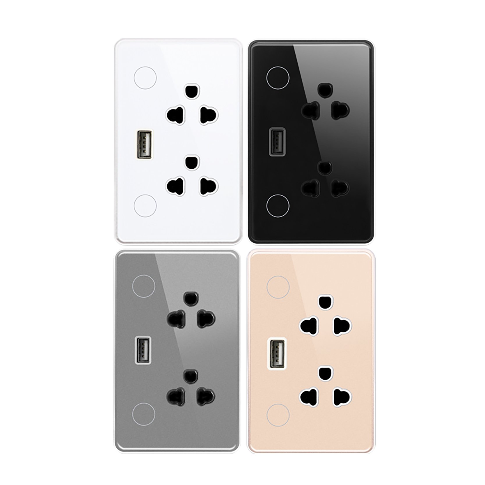 Tuya Wifi Smart Home Double Socket with USB Universal Zigbee Power Wall Plug 16A Glass and Aluminum Material USA Standard