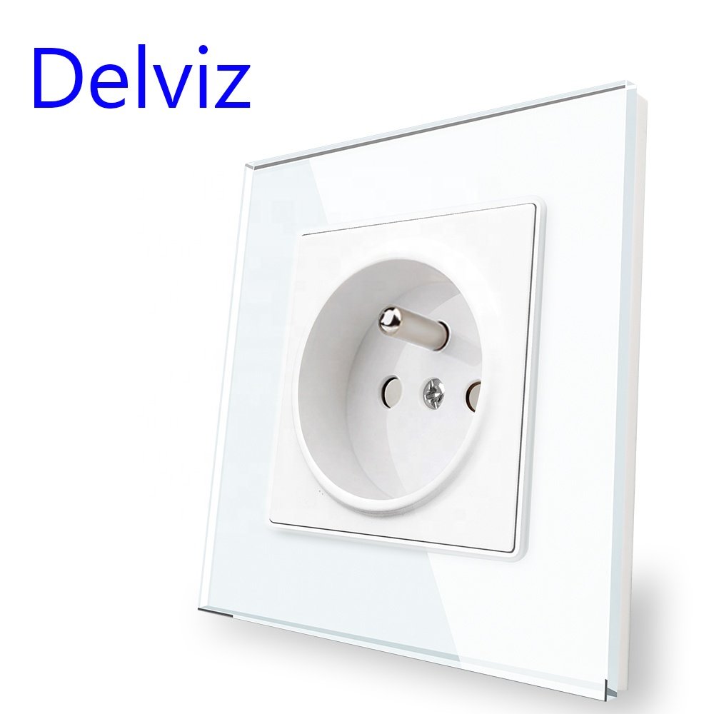 Delviz AC 110V~250V France Socket, Toughened Crystal Glass Panel, Wall Embedded 16A electrical plug,French standard Power Outlet