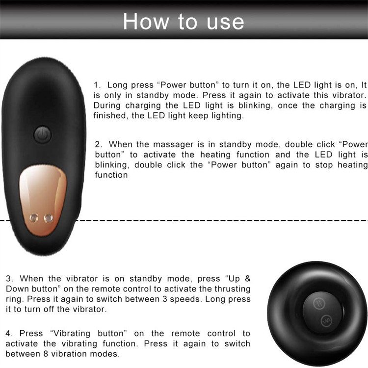 Prostate Massager Anal Vibrator with 8 Vibration Modes 3 Thrusting Speed, Butt Stimulator Plug for Male and Women