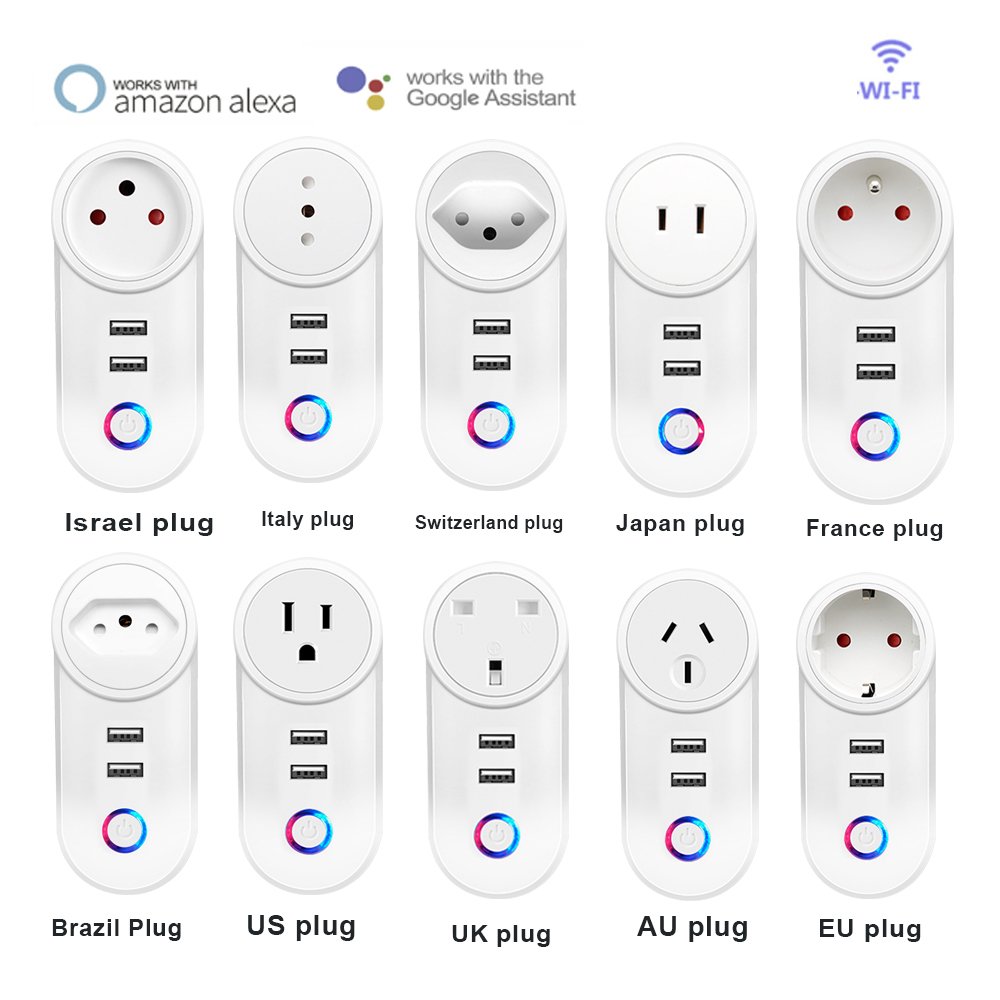 Smart Life Tuya 16A Israel IL WIFI Plug With Dual USB Socket Voice Control Timer Works Alexa Google Home surge protector