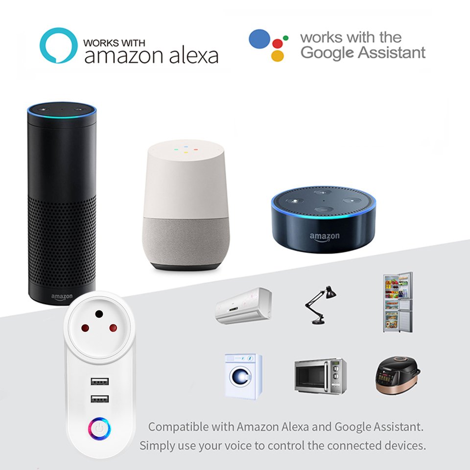 Smart Life Tuya 16A Israel IL WIFI Plug With Dual USB Socket Voice Control Timer Works Alexa Google Home surge protector