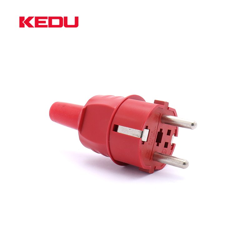KEDU 16A 250V 2P+PE Red Color Electrical Euro Schuko Power Plug