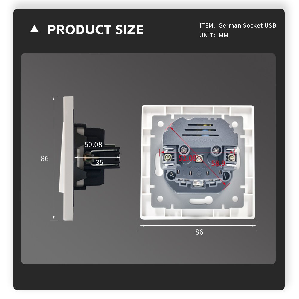 Germany Schuko Panel 220V And 110V Socket For USB 2P+E Power Socket With Double 5V 2.1A Type A USB
