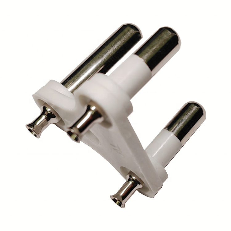 round 3 pin brass pin for electrical plug socket top with plastic filled metal contact