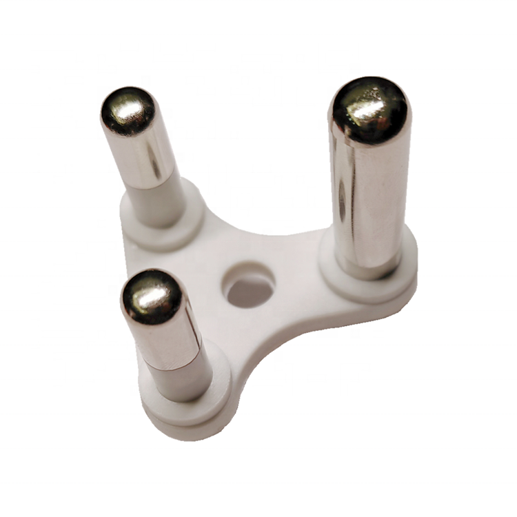 round 3 pin brass pin for electrical plug socket top with plastic filled metal contact