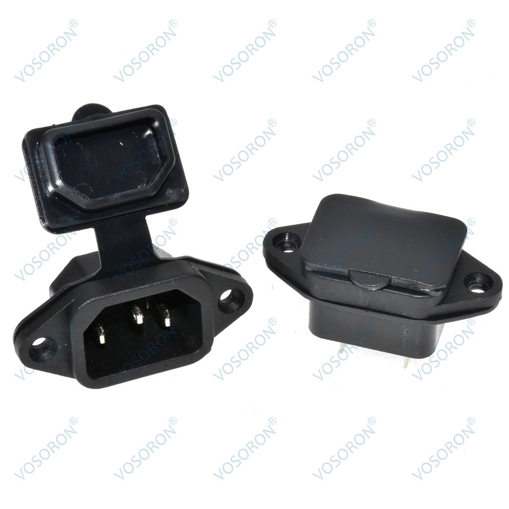 IEC 320 C14 3Pins Male Plug With screw holes waterproof cover plug Connector AC power socket