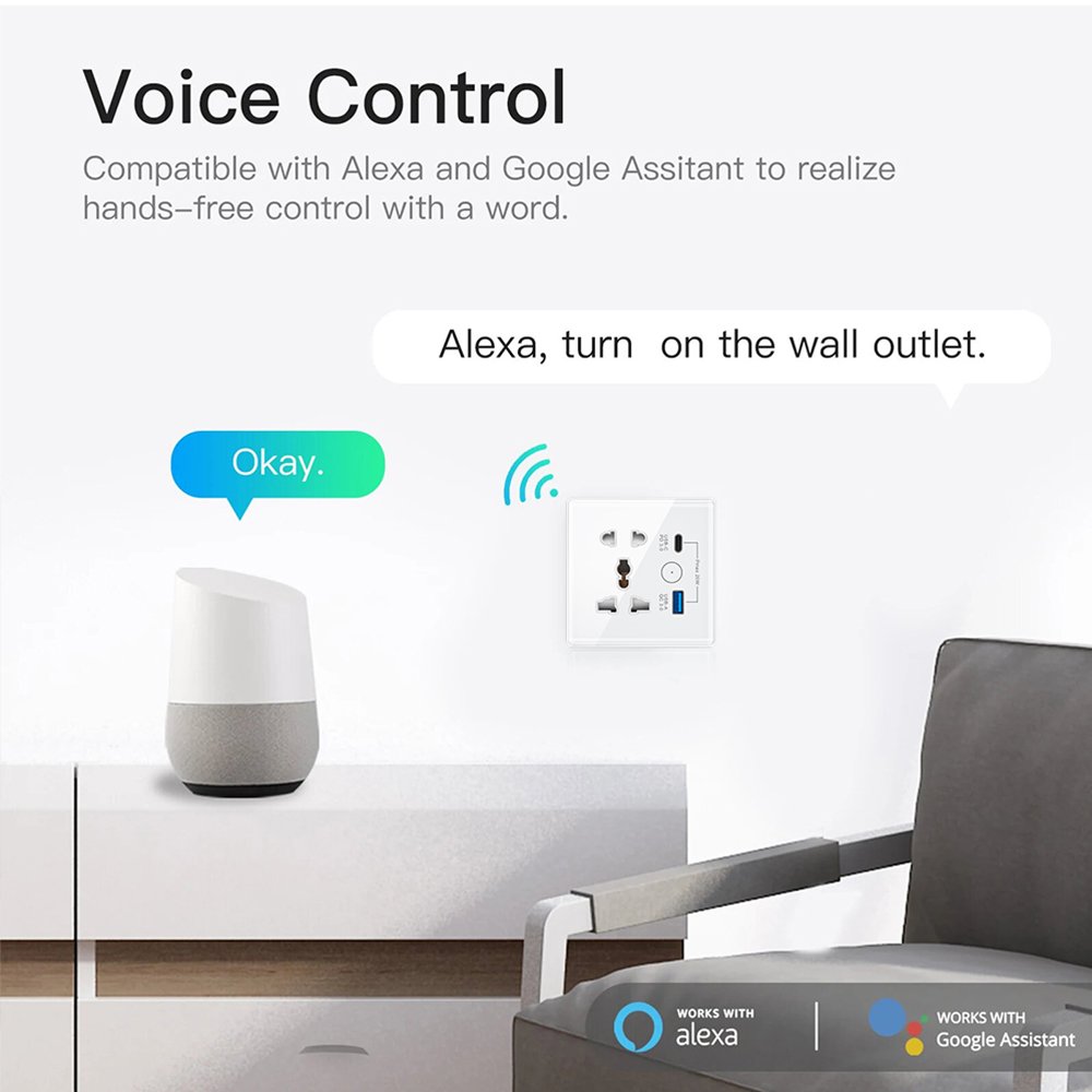 Smart Home Tuya Wifi Smart Touch Panel Switch and Socket with USB USA 20W fast charge Universal Zigbee Power Wall Plugs Socket