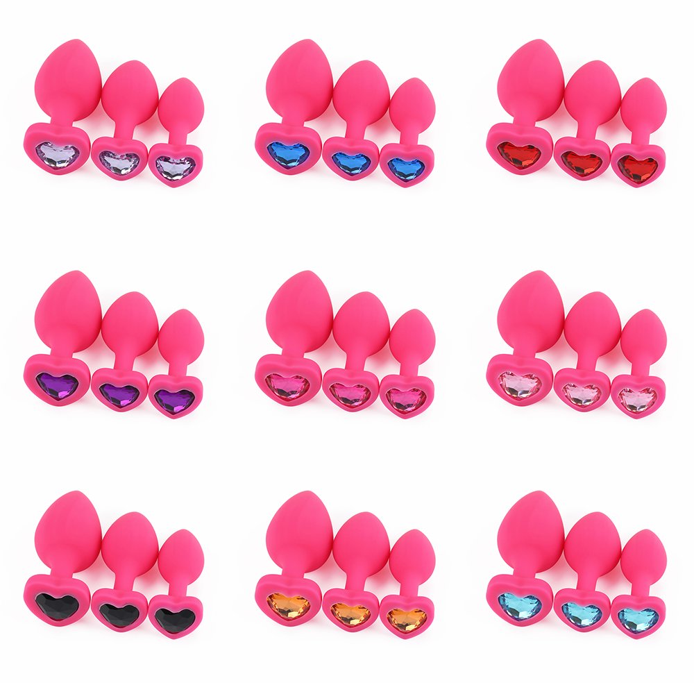 Set 3 Women's Silicone Anal Plug Sex Toys Black Red Pink Jewel Crystal Heart Butt Plug Anal Plug 3 Piece Set Juguetes Sexuales