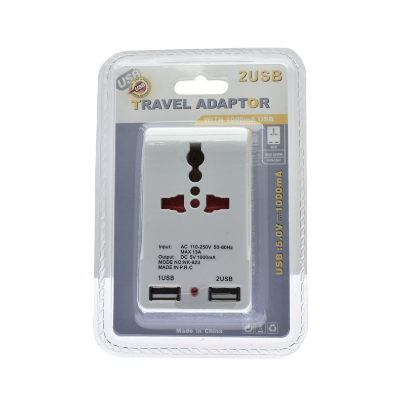 wholesale Universal EU/UK/US/EU to South Africa india plug adapter travel charge power plug with dual USB 1A5V electric adapter