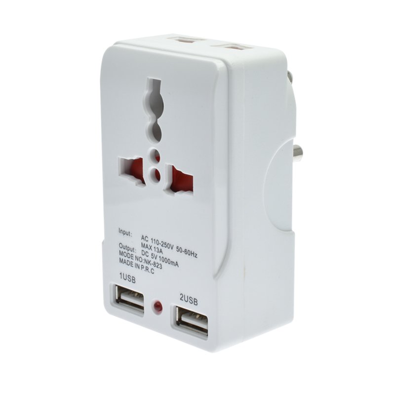 wholesale Universal EU/UK/US/EU to South Africa india plug adapter travel charge power plug with dual USB 1A5V electric adapter
