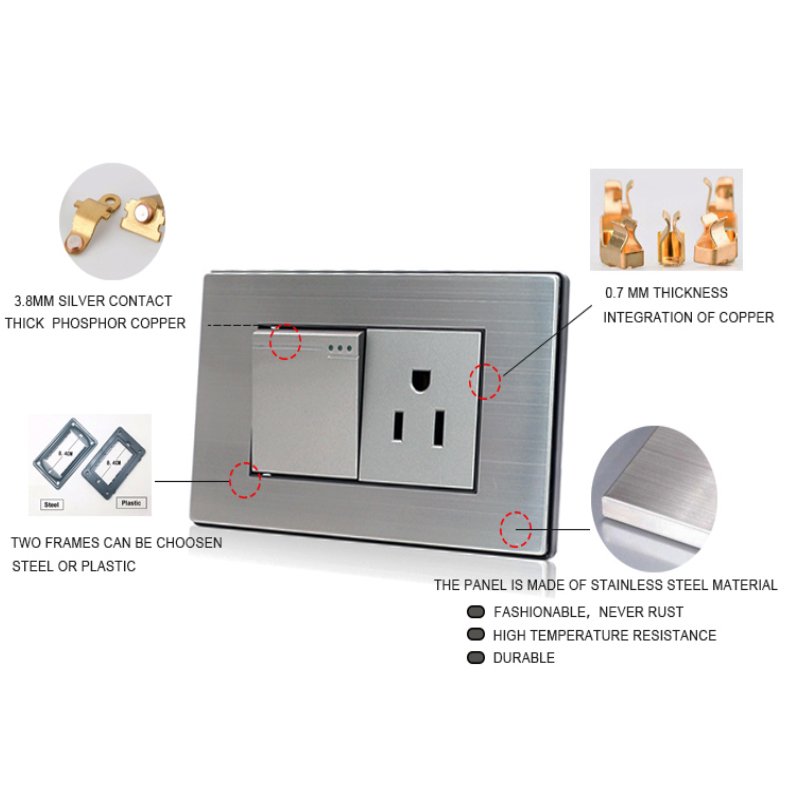 Factory Price Wall Mount Switched Socket 110V-250V Power Triple Outlets Plug Charger 1 Gang Light Switch Socket