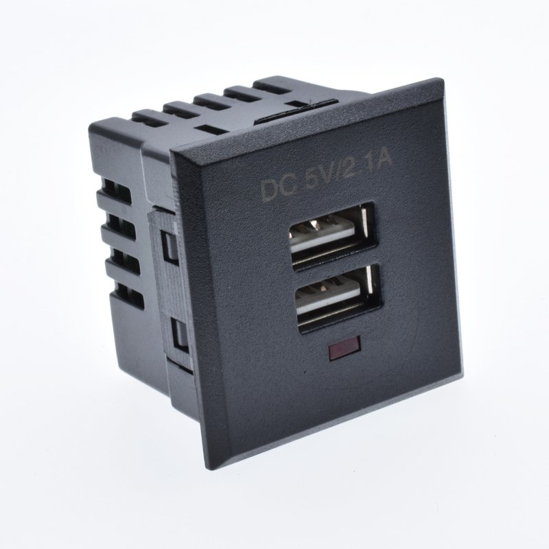 AC Wall Socket USB Charge Electric Socket USB 2 Ports with Indicator Red Light Multiple Ground Power Outlet 5V2.1A Black Oem 5V