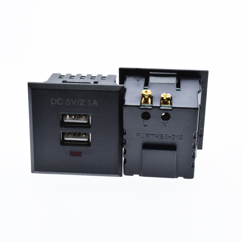 AC Wall Socket USB Charge Electric Socket USB 2 Ports with Indicator Red Light Multiple Ground Power Outlet 5V2.1A Black Oem 5V