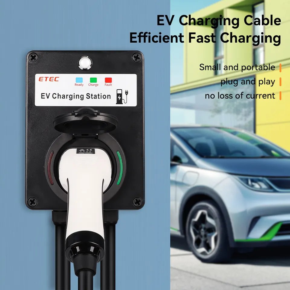 ETEC OEM 32A EV Cable Charging Plug 7.3kw Ev Charger Type2 Ev Charging Plug with 5m Cable